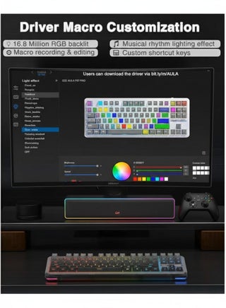 AULA F87 Mechanical Keyboard, Tri-mode Wireless Side-printed Keycaps, Bluetooth 5.0/2.4GHz/USB-C Hot-swappable, Pre-lubricated Switches, 75% TKL RGB Gaming Keyboard (Gradient Gray, Gray wood switch V4) - view 5